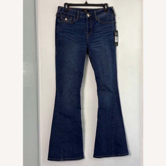 True Religion NWT Joey Mid Rise Flap Flare Jeans Size 28 Dark Wash Y2K Style Den - Picture 3 of 7